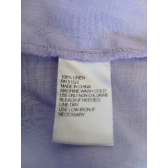Cremieux Women's Light Purple L 100% Linen V-Neck Short Sleeve Front Tie Blouse - Picture 16 of 16